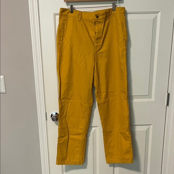 J Crew Mens Pants Khakis Straight Yellow Mustard Button Fly 33 x 32 Cotton Hemp - Picture 1 of 9